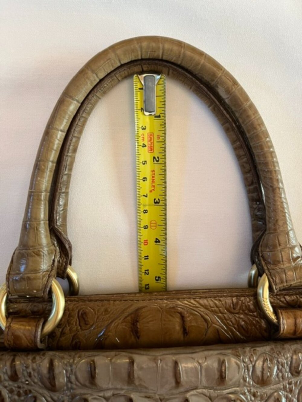 BRAHMIN | Brown and Tan Croc Embossed Leather Handbag Satchel Crossbody-EUC - Picture 14 of 16